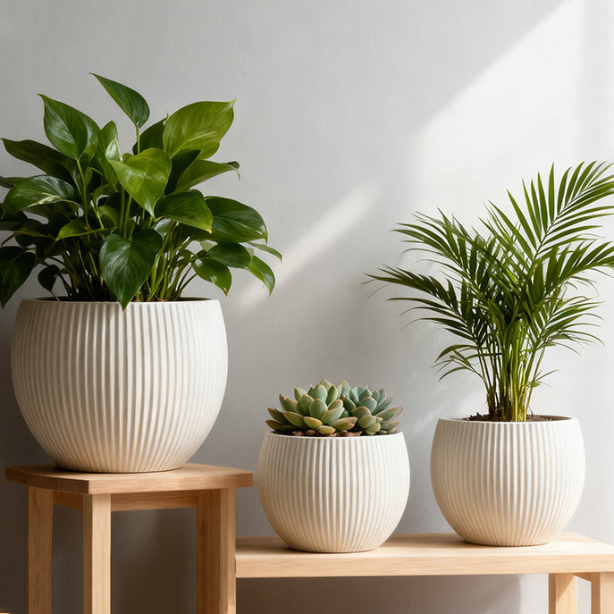 Light Gray Large-Mouth Faux Stone Plastic Planter