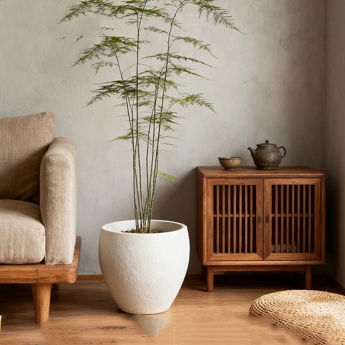 Modern Minimalist Medium White Speckled Faux Ceramic Plastic Planter