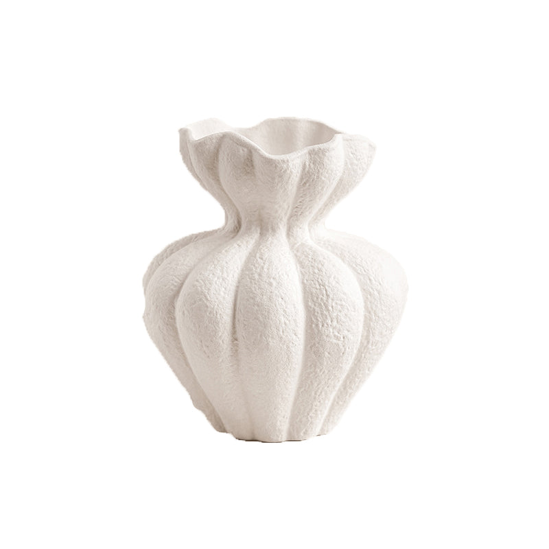 French Multi-Petal Ceramic Vase – White Decorative Home Accent