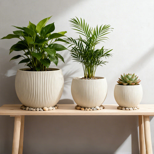 Light Gray Large-Mouth Faux Stone Plastic Planter