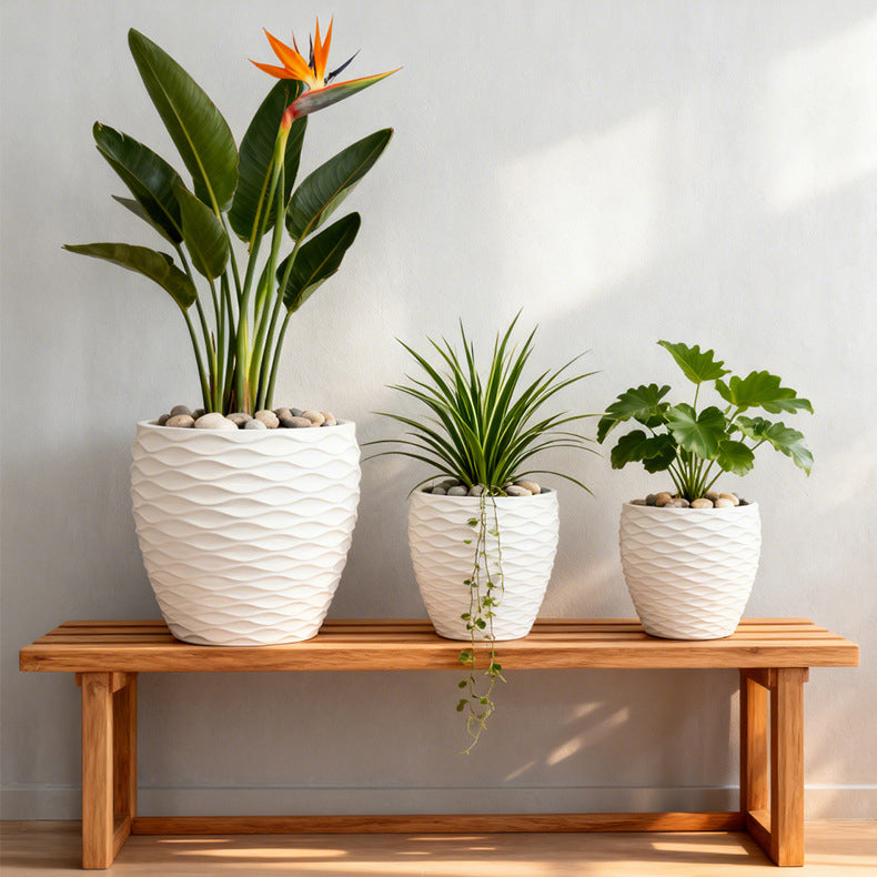 Minimalist Beige Impact-Resistant Plastic Floor Planter