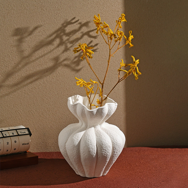 French Multi-Petal Ceramic Vase – White Decorative Home Accent