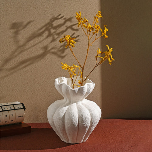 French Multi-Petal Ceramic Vase – White Decorative Home Accent