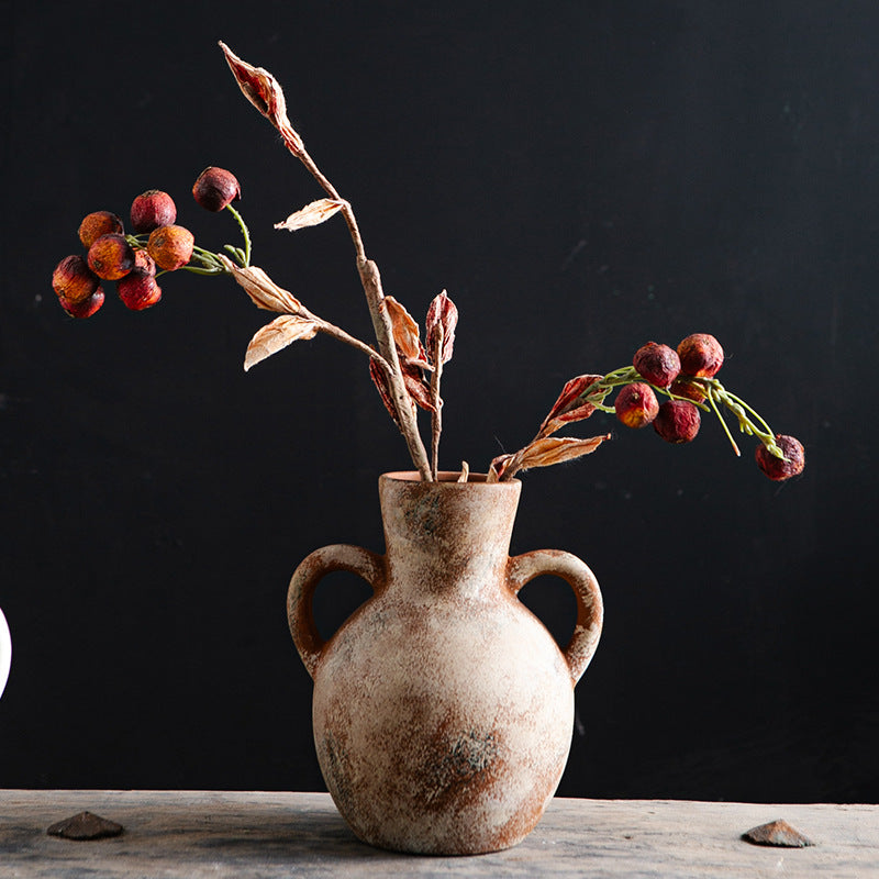 Vintage Double-Handle Ceramic Vase – Decorative Painted Accent