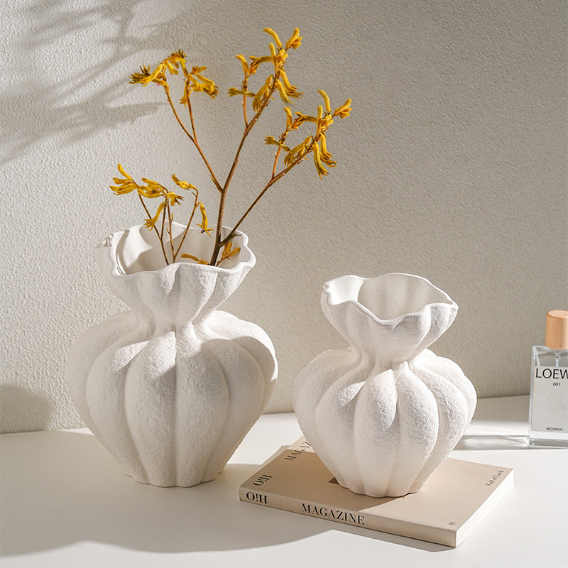 French Multi-Petal Ceramic Vase – White Decorative Home Accent