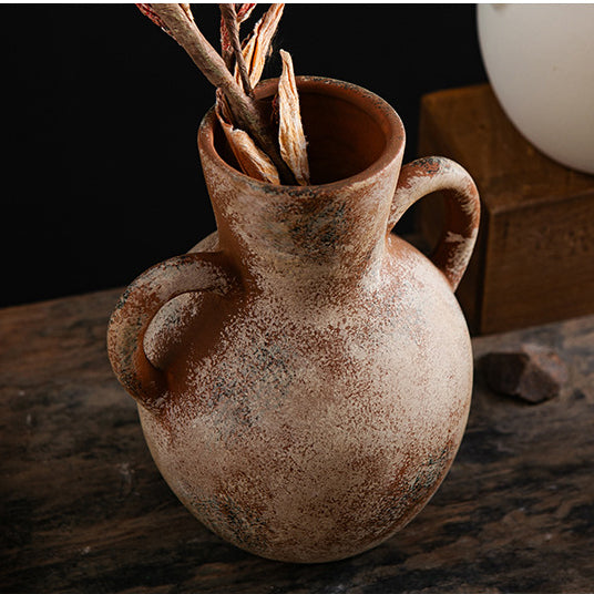 Vintage Double-Handle Ceramic Vase – Decorative Painted Accent