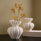 French Multi-Petal Ceramic Vase – White Decorative Home Accent