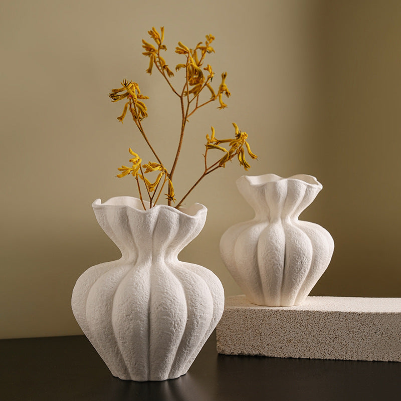 French Multi-Petal Ceramic Vase – White Decorative Home Accent