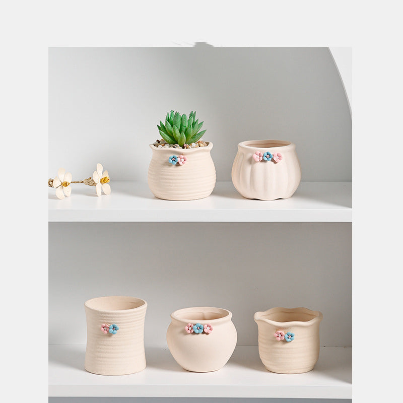 Mini Ceramic Succulent Planter Set – Modern Minimalist Small Pots