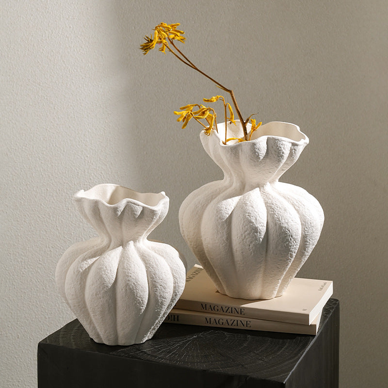 French Multi-Petal Ceramic Vase – White Decorative Home Accent