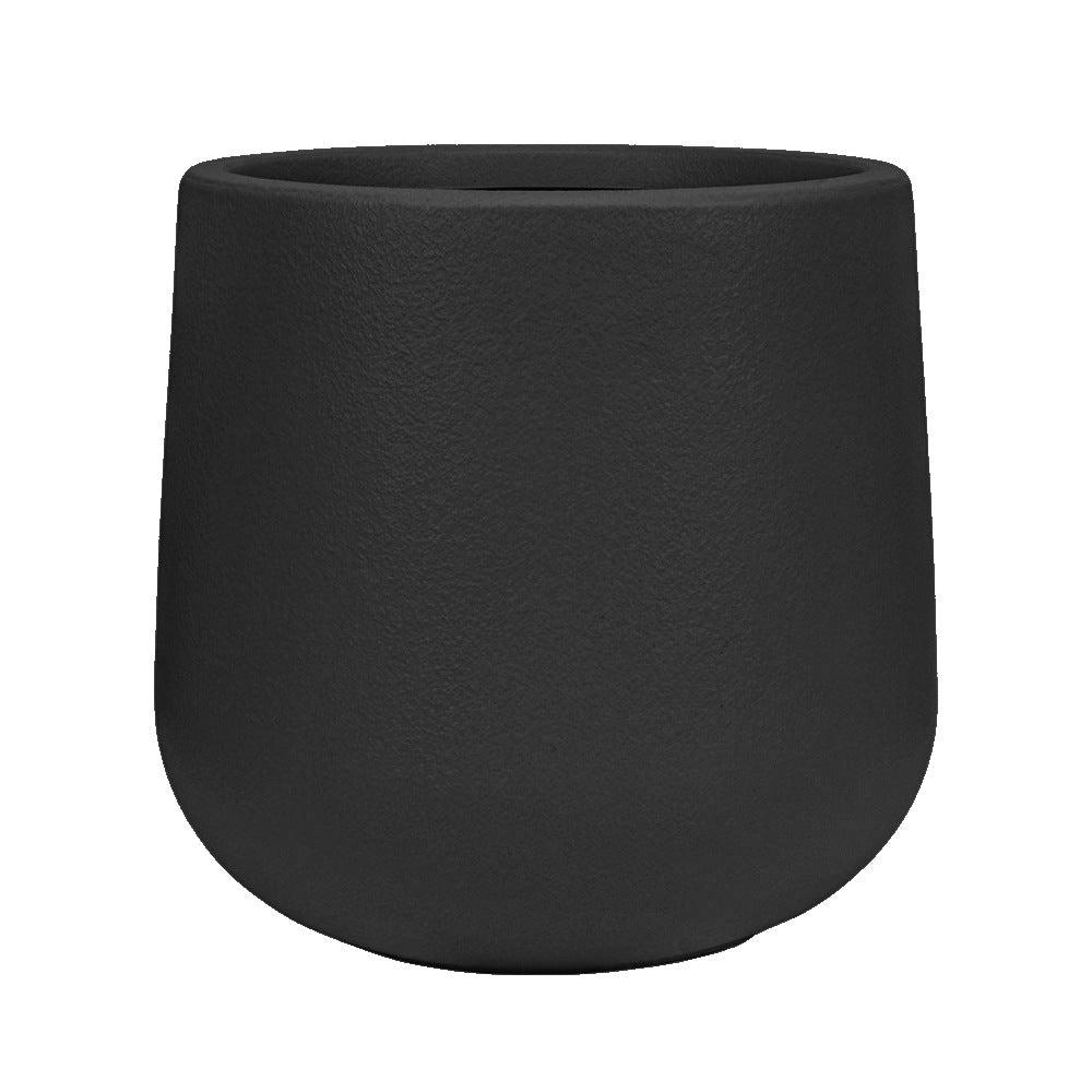 Large-Mouth Black Faux Cement Plastic Floor Planter